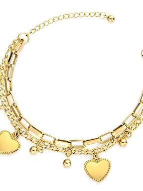18kt Plated Tarnish-free Heart Charm Bracelet
